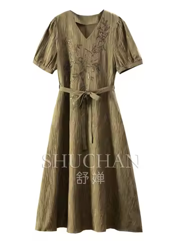 Bead Embroidery dress Tibetan Jaffa Loose natural Silk Crown Crepe Sequins Embroidery Dress Women 39