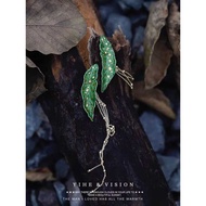 YIHE Design [Begonia] Unique Niche Plant Ceramics Hand-Painted Green Gold Silver Earrings