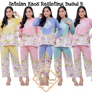 One Set Baju Tidur Celana Panjang Lengan Panjang Baju Wanita Piyama Kekinian Tiedye Bahan Kaos