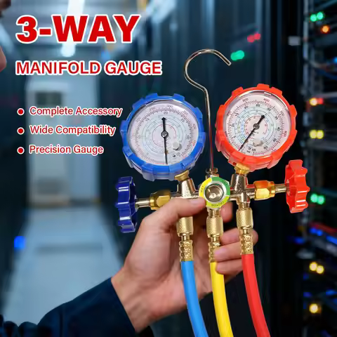 Pro 3 Way AC Diagnostic Manifold Gauge Set with Complete Hose and Hook Kit Advanced Refrigerant Test