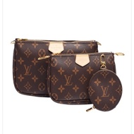 LV Louis Vuitton路易威登 M44840 Multi Pochette經典帆布牛皮飾邊提花肩帶五合一粉背帶手拿/肩背包/麻將包(淺粉色)