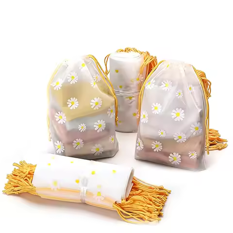 5/10PCS Transparent Daisy Plastic Drawstring Bag Travel Makeup Bag Towel Socks Shoe Storage Bag