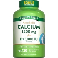 Nature's Truth Absorbable Calcium 1200 mg with Vitamin D3 5000 IU | 120 Softgels | Calcium Carbonate