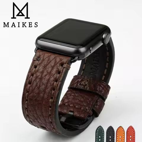 MAIKES Watch Accessories Genuine Leather Watch Strap Replacement For Apple Watch Band 44mm 40mm 45mm