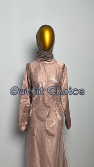 GUZELIM DRESS BAHAN SATIN ROBERTO GAMIS BAHAN SATIN MIX OUTER BRUKAT GAUN MAXI ELEGAN RESLETING DEPA