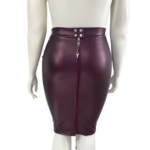 Plus Size Lockable Bodycon Knee-Length Skirts for Club Party Women Matte Faux Leather Hobble Skirt L
