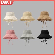 UM.T Korean Style Knot Fishing Women's Summer Thin Breathable Sunshade Windproof Rope Hat Lightweigh