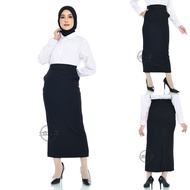 Rok Panjang Hitam Polos Model A line dan Span Pinggang Karet dan Ada Kantong Saku Wanita Bahan Dasar