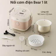 Nồi cơm điện 1L Bear DFB-H30A3 (RC-4H30S) | 600W - thiết kế tay cầm - lòng nồi tráng men | BH 18 thá
