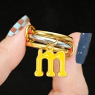 Stainless Steel Letter Pendant Charms Ring Set Y2K Girl Colorful Alphabet Initial DIY Stack Spinelli