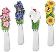 Supreme Housewares 4-Piece Hand Painted Resin Handle with Stainless Steel Blade Cheese Spreader/Butter Spreader Knife, Floral