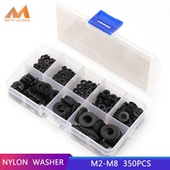 350PCS 364PCS HARD TYPE Nylon Washer Flat Gasket M2 M2.5 M3 M4 M5 M6 M8 White Plastic Sealing O-ring