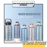 2L/3L/3.8L Large Capacity Transparent Water Bottle With Reminder Time Sport Water Bottle With Straw 