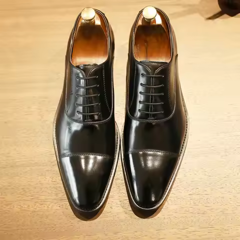 DESAI cap toe Handmade Men's Shoes Business Dress Leather Shoes Men's Pointed Oxford Raised Leather