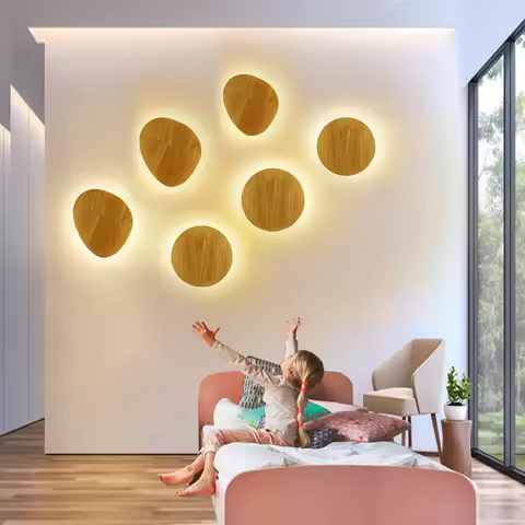 Background Wall Lamp Wooden Wall Lamp Nordic Solid Wood Led Wall Lamp Living Room Sofa Creative Stai