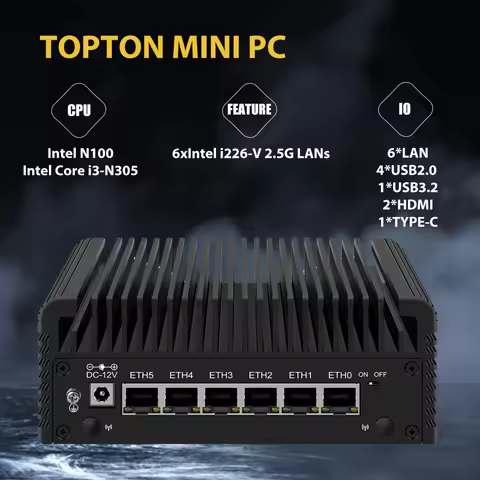 Topton 2.5GbE Firewall Appliance Mini PC 12th Gen Intel N100 N305(up to 3.8GHz) Fanless Computer Rou