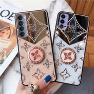 Phone Case For OPPO Reno 4 Pro Global Version Ins Luxury Fashion Diamond Clover Acrylic Casing OPPO Reno4 4G Cases 3D Ring Bracket