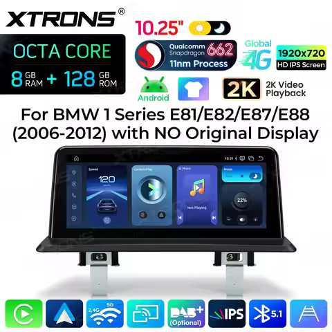 XTRONS 10.25" Android 8+128G Car Multimedia Player For BMW 1 Series E81 E82 E87 E88 IPS Car Radio Wi