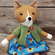Red dog girl, handmade plush toy, wool stuffed puppy doll