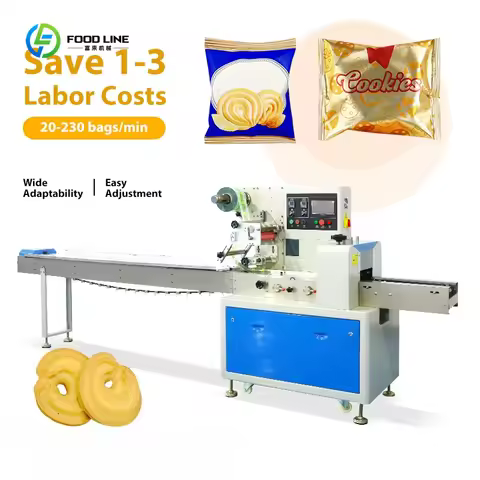 Customized Automatic Flow Wrapper Pillow Packing Machine for Cookies Soda Crackers Wafers Biscuit Fo