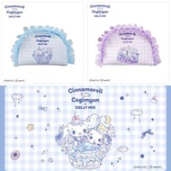 日本 SANRIO Cinnamoroll Cogimyun x DOLLY MIX 淺藍紫色格紋皮革 摺花邊 化妝袋