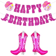 Hiasan Parti Hari Lahir Cowgirl Disco, Banner Selamat Hari Lahir Cowgirl Berkilauan untuk Bekalan Hi