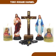 LILIN CATHOLIC PRAYER SET (MINI SIZE) CATHOLIC SITTING CROSS/ JESUS STATUE/ MOTHER MARY STATUE/ CATH