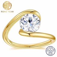 Rong Yeah 925 Sterling Silver Gold Plated 2 CT Moissanite Solitaire Wedding Engagement Ring US Sizes