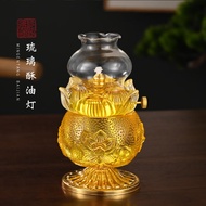 BW-8💚Shanyang Glass Butter Lamp Windproof Glass Oil Lamp Crystal Lotus Oil Lamp Buddha Worship Lamp Household Oil Lamp B