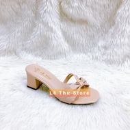 Guốc dép nữ 5 phân nơ rút dây mảnh chéo LT (D020)