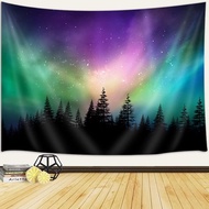 DYNH Aurora Borealis Tapestry, Purple Green Northern Lights Aurora Borealis Misty Forest Wall Tapest