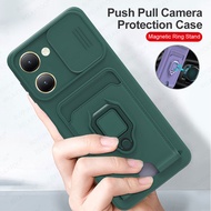 For Vivo Y27 Y36 Y16 Y02s Y22s Y35 Y20 Y51 Y31 Y12s Y15A Y 27 Y 36 4G 5G Phone Case TPU Silicone Card Slot Ring Bracket Stand Holder Push Camera Lens Shockproof BacK Cover Casing