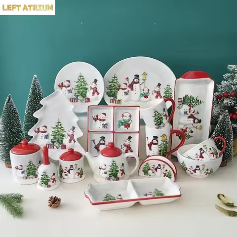 Nordic creative Christmas Snowman bowl plate cutlery set Western ceramic dinner plates Home rice sal