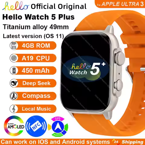 New Smartwatch Official Original Hello Watch 5 Plus ULTRA 3 49mm HD AMOLED 4G ROM NFC GPT Compass Bl
