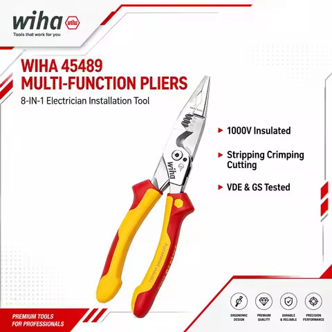 Wiha 45489 VDE Multifunctional Installation Pliers 8-in-1 225MM – Wire Stripping, Deburring
