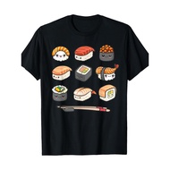 Men's & Happy Sushi Anime Kawaii T-Shirt - Japanese Manga Otaku Casual Tee with Sushi Roll, Maki, Ni
