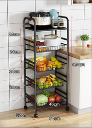 ONE - 浴室架 落地抽拉置物架（黑色五層壹板四網籃）（規格：50*32*124CM）