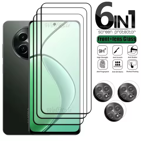 6-in-1 For Realme 12X Glass OPPO Realme 12X 5G Tempered Glass Full Cover Glue HD 9H Screen Protector