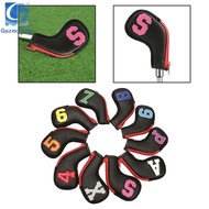 [Gazechimp] 10PCS Golf Iron Covers,Embroidery Pattern PU Leather Golf Head Covers 6