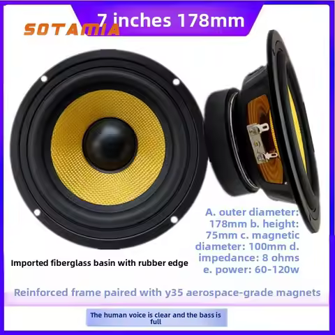SOTAMIA 1PCS 7 Inch 178MM Subwoofer 2.0 Subwoofer 8 Ohm 120 Watt Rubber Edge Glass Fiber Basin Fever