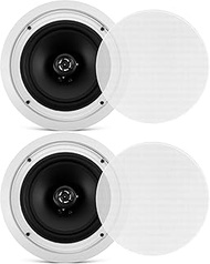 Pyle 8” Ceiling Wall Mount Speakers - Pair of 2-Way Midbass Woofer Speaker 70v Transformer Directabl