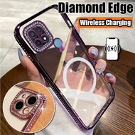 Magnetic Clear Casing For OPPO A15 A15S A35 Phone Case Electroplated Frame & Bling Rhinestone Edge f