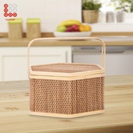 [Lovoski] Food Storage Basket Picnic Basket Gift Wrapping Basket Handwoven Woven Bamboo Basket Bambo
