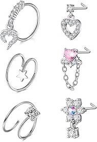LAURITAMI 18g 20g 22g Nose Rings Surgical Steel Nose Ring Nose Rings Hoops Studs Diamond Nose Nostri