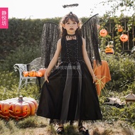 Halloween Children Costume Dark Angel Vampire cosplay Gothic Elf Devil Witch Dress