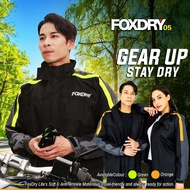 FOXDRY 05 Premium Double Zip Rainsuit Orange Green Baju Hujan