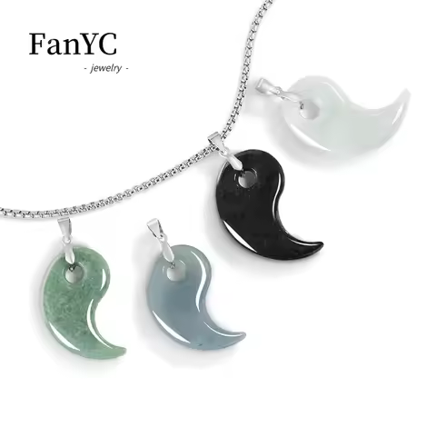 Natural Burmese Jadeite Magatama Pendant with Exquisite Carving Stylish Minimalist Necklace for Men 