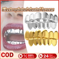 Silver Gold Plated Teeth Grillz Hip Hop Teeth Grillz Top & Bottom Fake Teeth Grills Set Halloween to