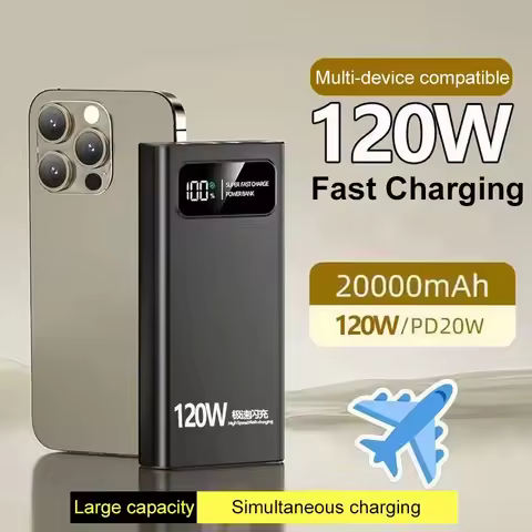 200000mAh Power Bank 120W Fast Charging Large Capacity Battery Digital Display Power Bank For Iphone