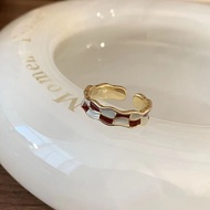 XINHAN แหวนทองคำแบบเปิดเคลือบสีวินเทจแหวนนิ้วกระดานหมากรุกของขวัญเครื่องประดับแฟชั่น